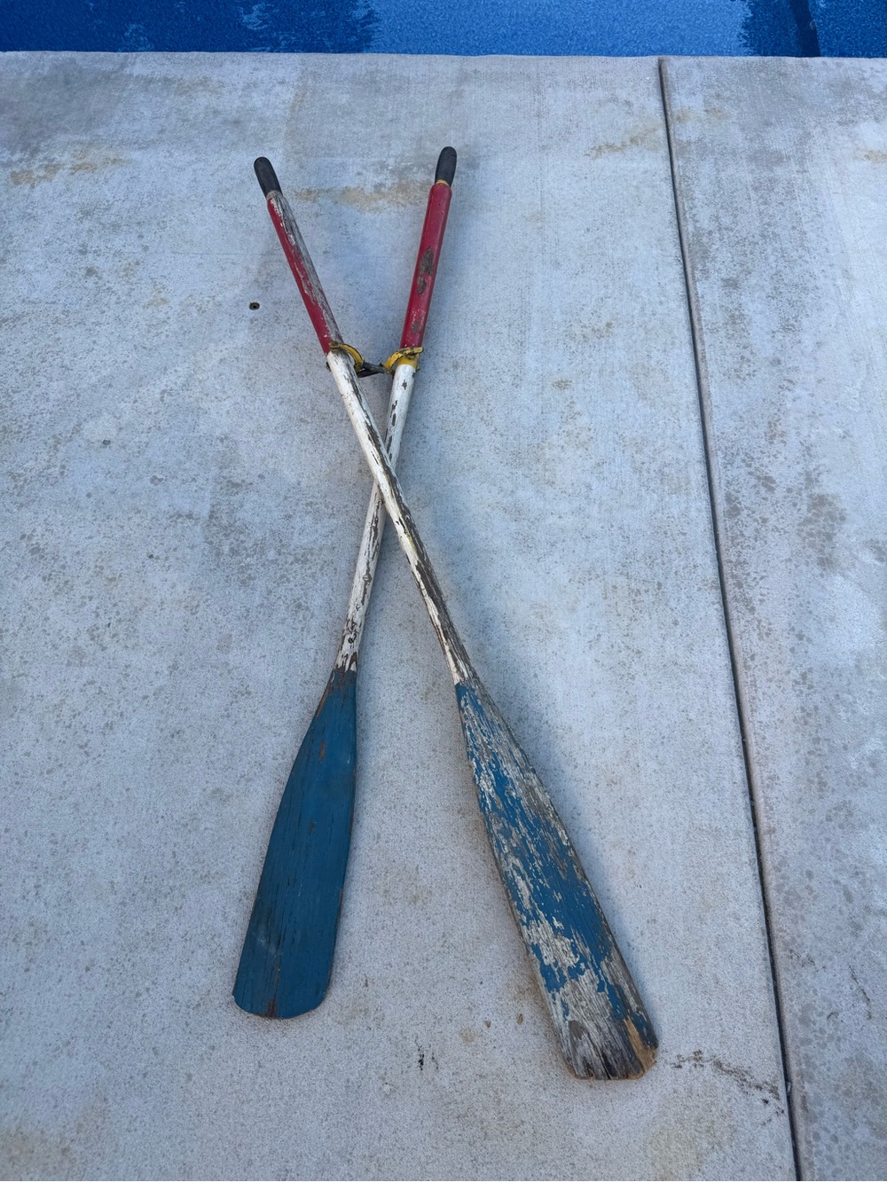 Vintage Wooden Boat Oars Original Paint And Metal Oar Locks Rare Find
